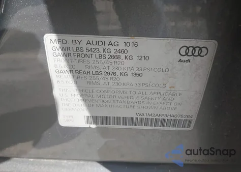2017 Audi Q5 2.0T Premium from USA, damaged, VIN WA1M2AFP3HA075264